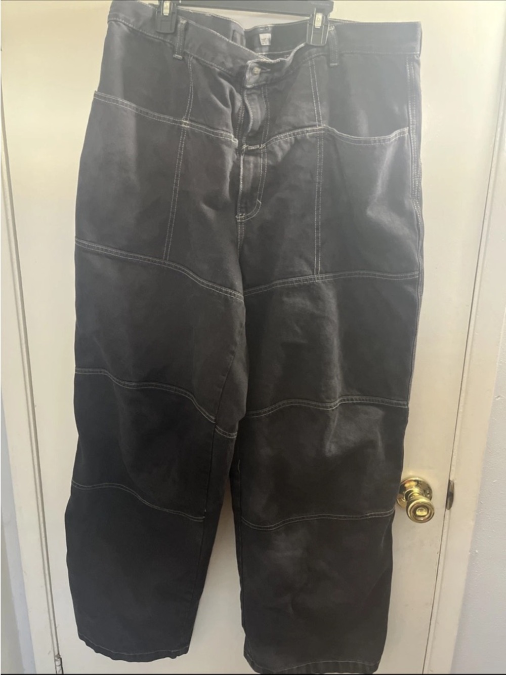 Marithe Francois Girbaud Black Patchwork-Stitch Men's Y2K Baggy Hip Hop Pants